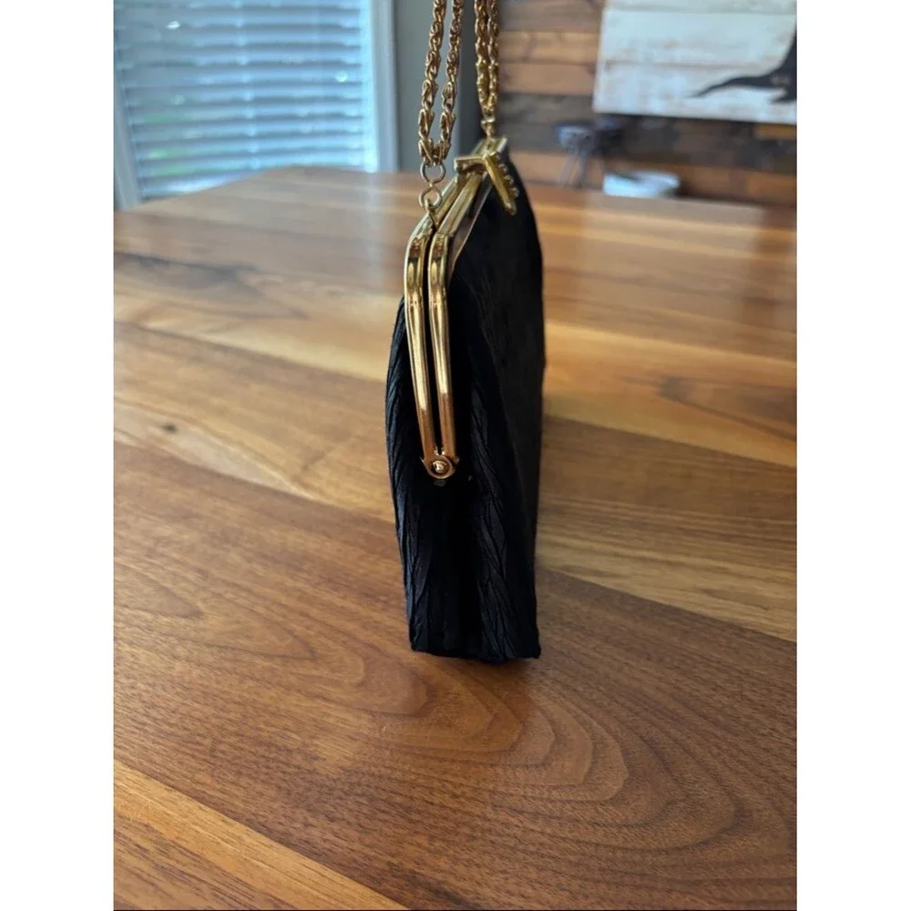 Vintage Black Evening Purse Clasp Closure and Gold Tone Chain and Clasp
